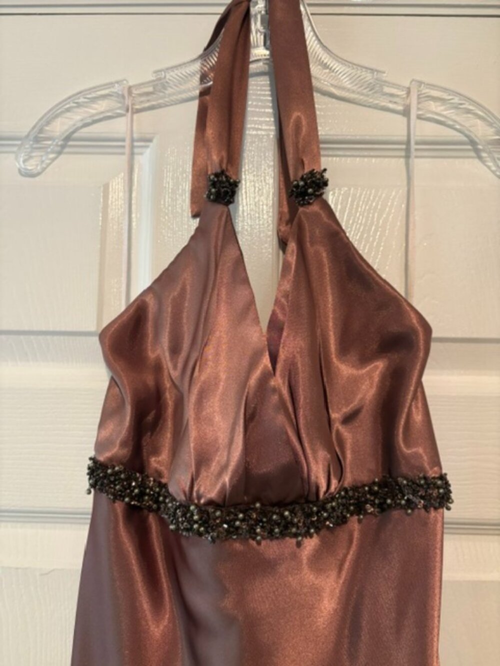 Bari Jay Vintage Y2K Copper Brown Beaded Halter Evening Gown 9/10